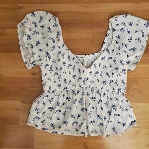 Floral White and Blue Women's Top